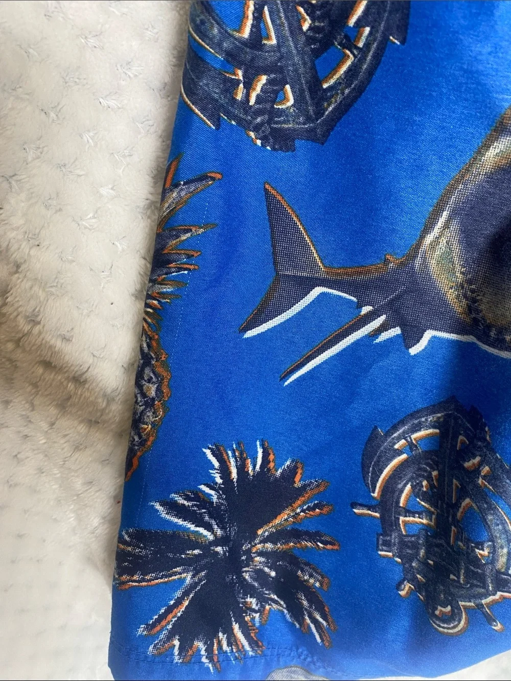 Hurley Blue Shark & Sea Creatures Swim Trunks Shorts with Drawstring